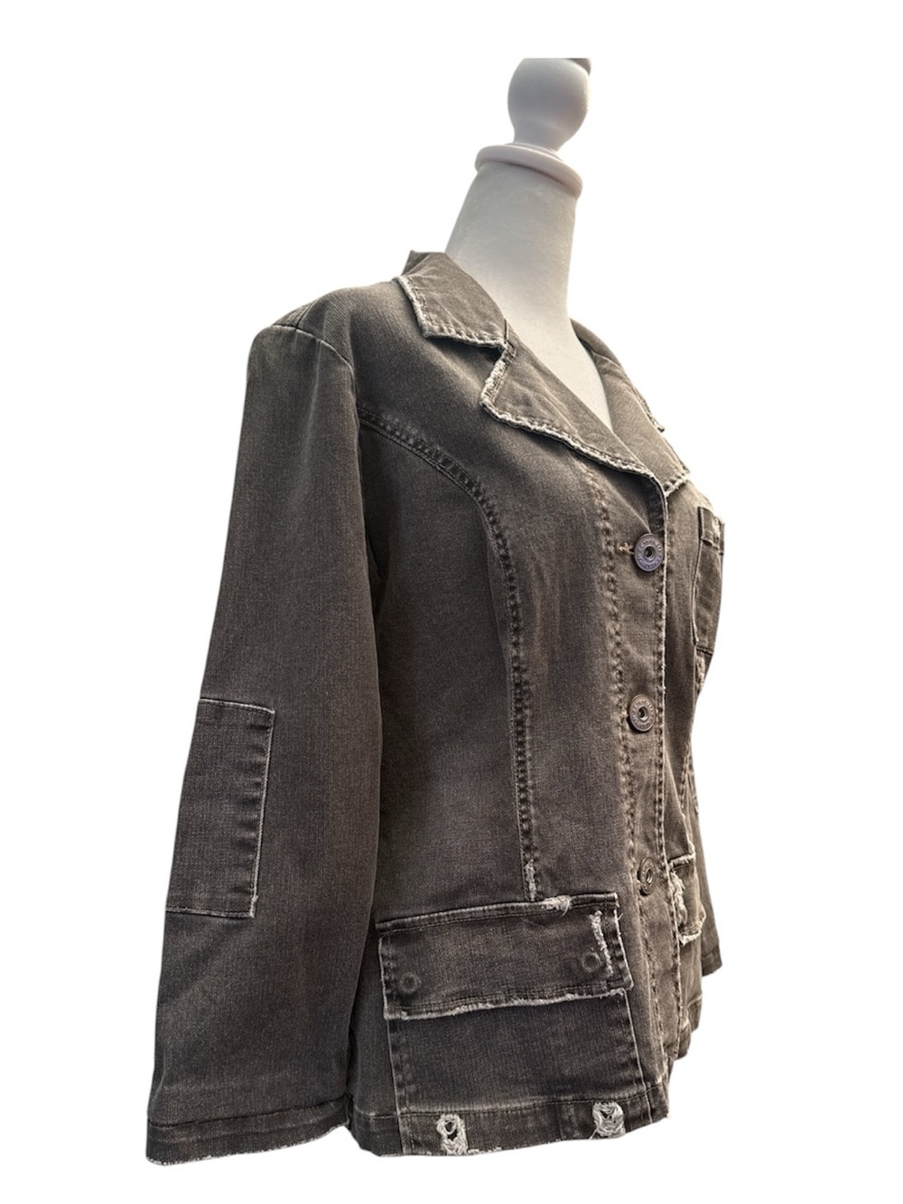 Z. Cavaricci Washed Gray Distressed Button-Front Jean Jacket - Picture 3 of 6